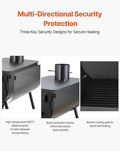 Miniatura 6 de VEVOR Estufa de leña para acampar de 118 pulgadas, estufa portátil de acero aleado con caja de combustión de 3000 pulgadas, estufa de calefacción y