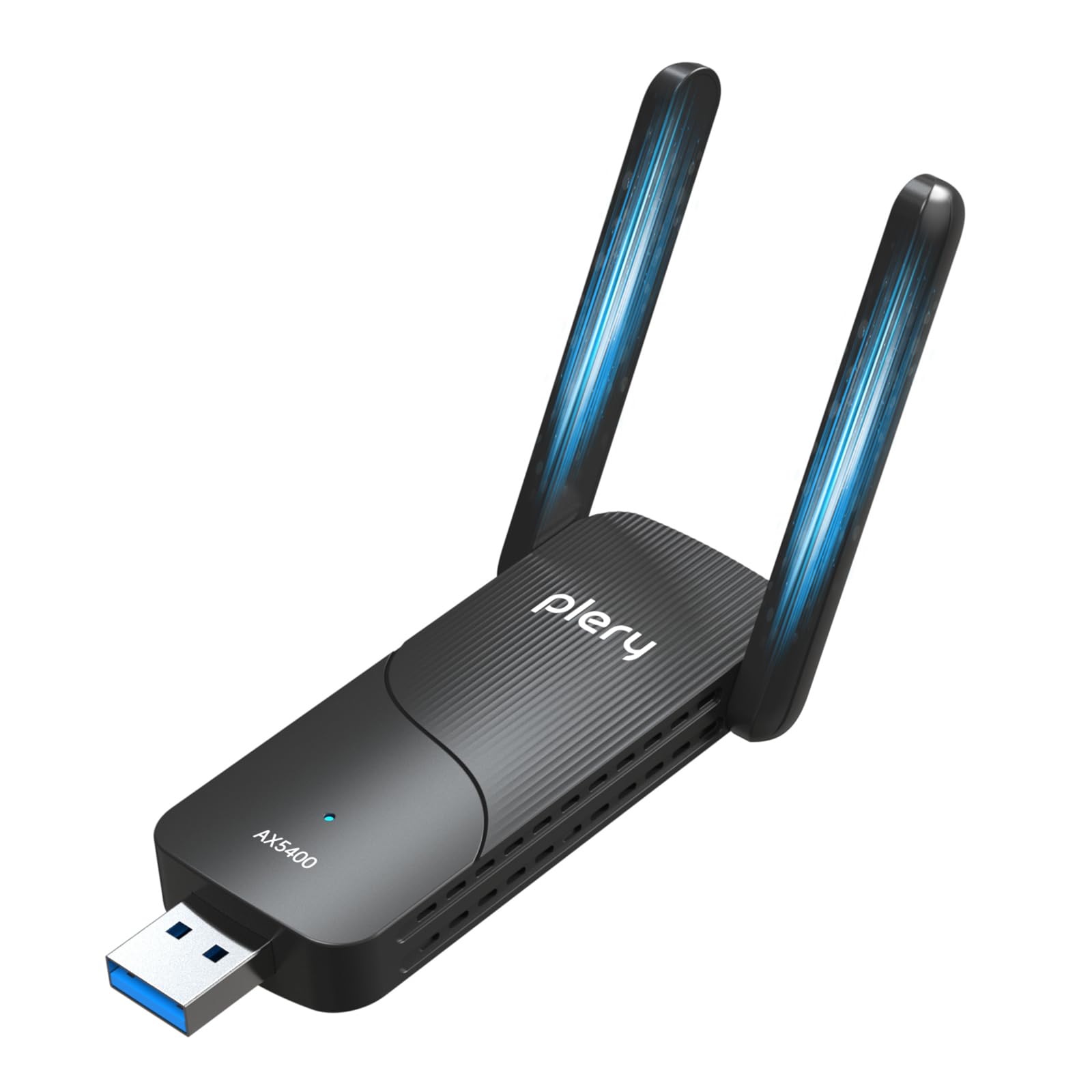 PLERY AXE5400 Chiavetta WiFi per PC Fisso, USB WiFi 6E con 2×6dBi Antennas, Potente Tri-Band 2,4/5/6GHz, Adattatore WiFi Supporta Windows 11/10, USB3.0, OFDMA, MU-Mimo, WPA3, Driver Integrato Semplice