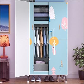 Portable Storage Wardrobe Family Bedroom Wardrobe Sliding Door Portable Wardrobe Closet Clothes Storage Organizer 33.4 x 20 x 67 Inches Easy to Assemble Portable Organizer Closet Color A