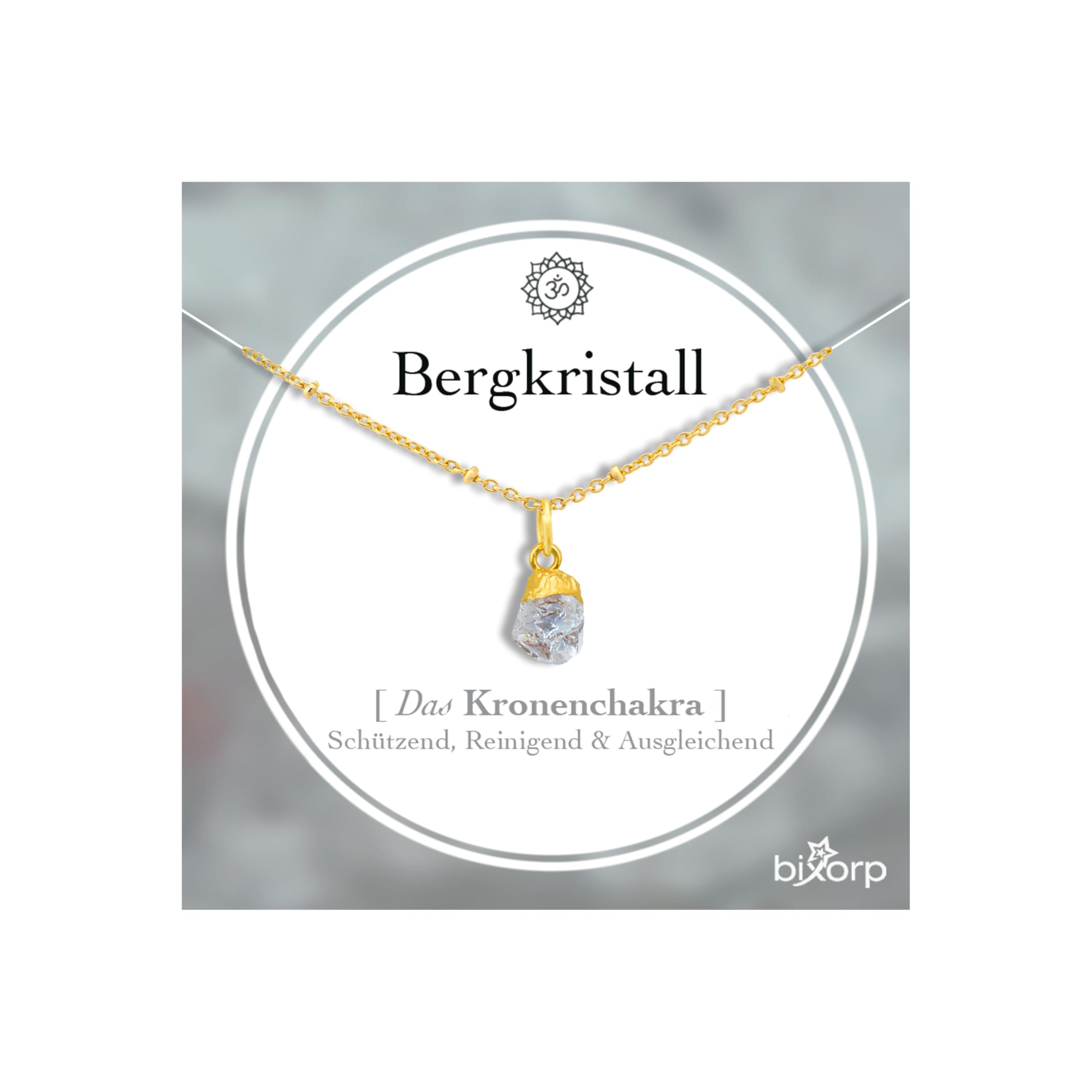 Bixorp Bergkristall Edelstein Kette Damen - Rohstein Halskette - Chakra Schmuck aus Edelstahl mit 18K Goldplattierung - 36 cm + 8 cm verstellbar