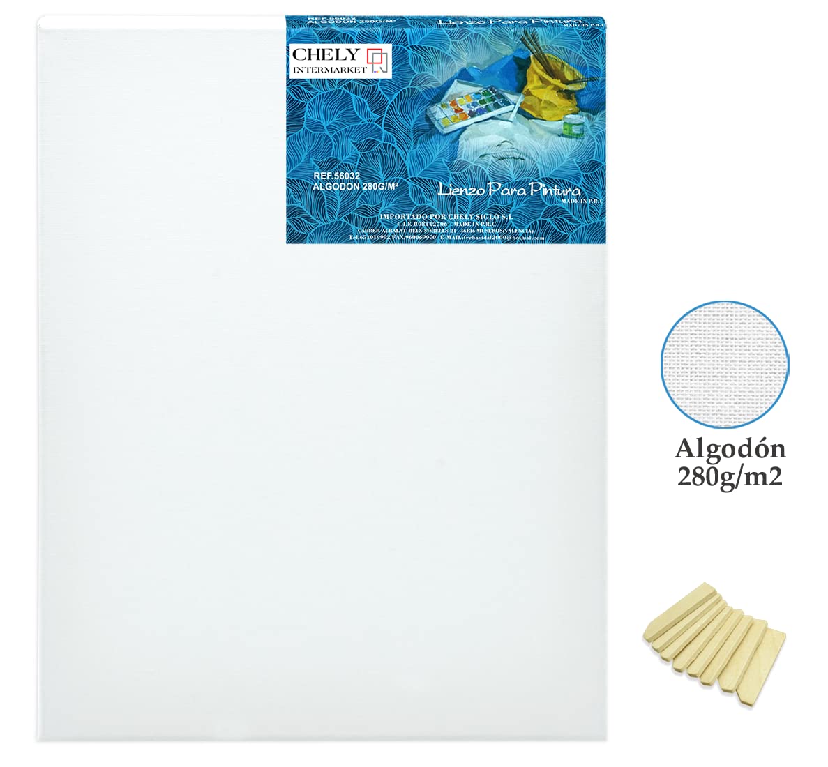 CHELY INTERMARKET MOD560 Lienzos Para Pintar 40x50 CM Pack 6 Unidades Bastidor Madera 16 MM Algodón Blanco Preimprimado Profesional Para Acrílico Óleo Manualidades Bellas Artes Artistas Aficionados