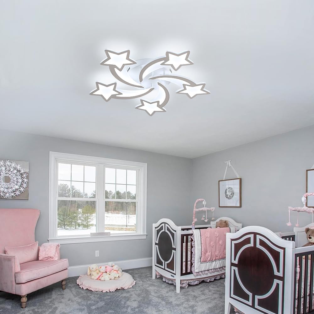 Kidsroom Light Fixtures, Acrylic Modern LED Ceiling Light, Star Creative Meteor Shape Flush Mount Ceiling Lamp for Kids Room, Bedroom, Living Room (5 Stars(6500K Cool White))