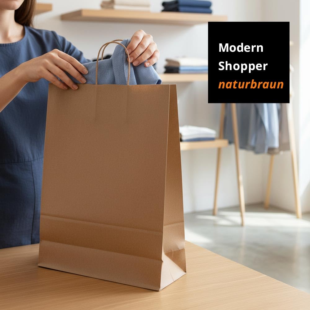 Papiertüten braun mit Kordel-Henkel I 500 Stk. 32+12x41cm I Papiertragetasche für Einzelhandel, Hochzeit, Geburtstag, TO-GO I Geschenktüten aus Kraftpapier I HUTNER