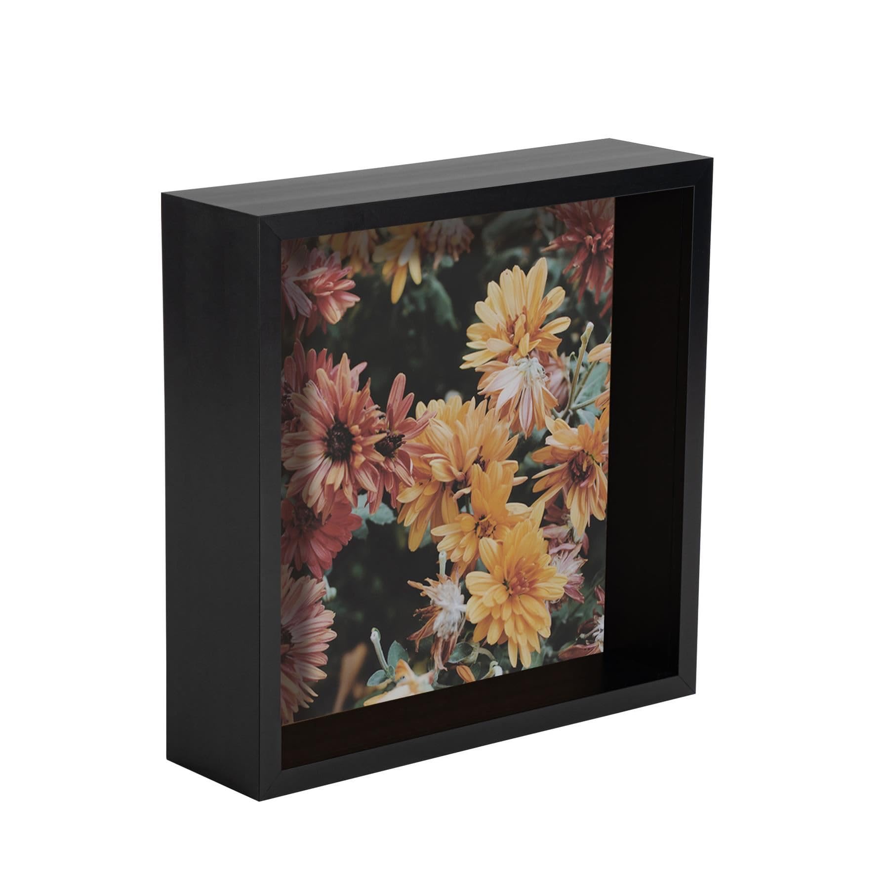 Nicola Spring Black 8 X 8In 3D Shadow Box Photo Frame - Pack Of 1 - Contemporary Floral Theme