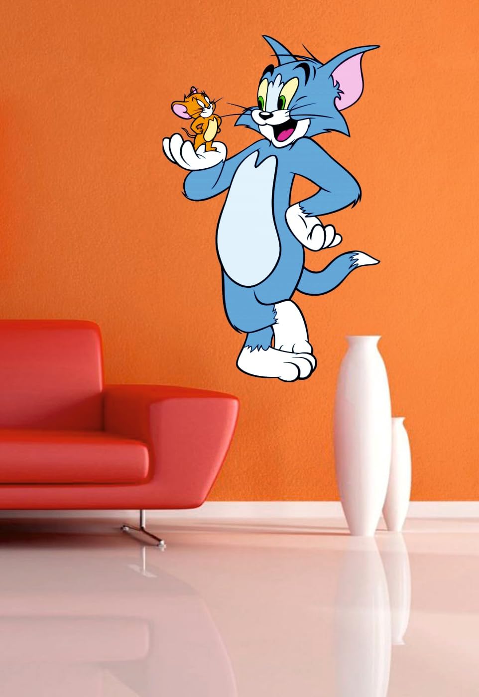 Decals Creation Simple Tom Hand with Jarry Wall Sticker for Living Room, Kids Room, Pooja Room (Size - 40CM X 65CM)