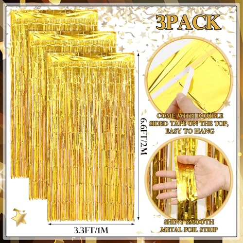Image of Tingjoo 6 Pcs Roaring 20s Party Decorations Set Black and Gold Door Cover Banner with Gold Tinsel Fringe Curtain Backdrop 1920s Birthday Speakeasy Awards Night Vintage Jazz Flapper Wedding Supplies