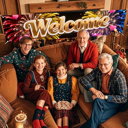 Image of Nuxovilar Welcome Home Banner Golden 3D Letter 17.7x78.7 Polyester | Welcome poster photo backdrop reunion decoration banner hanging porch entryway parlor (Golden Letter)