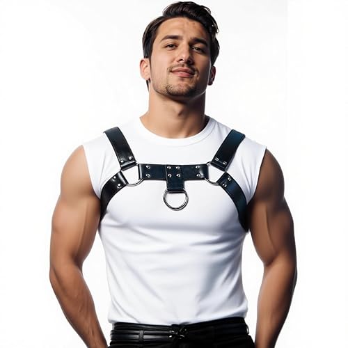 Men's PU Leather Chest Harness – Adjustable Shoulder Belt for Fashion Styling, Costume Accessory for Festivals, Cosplay, Stage Performance