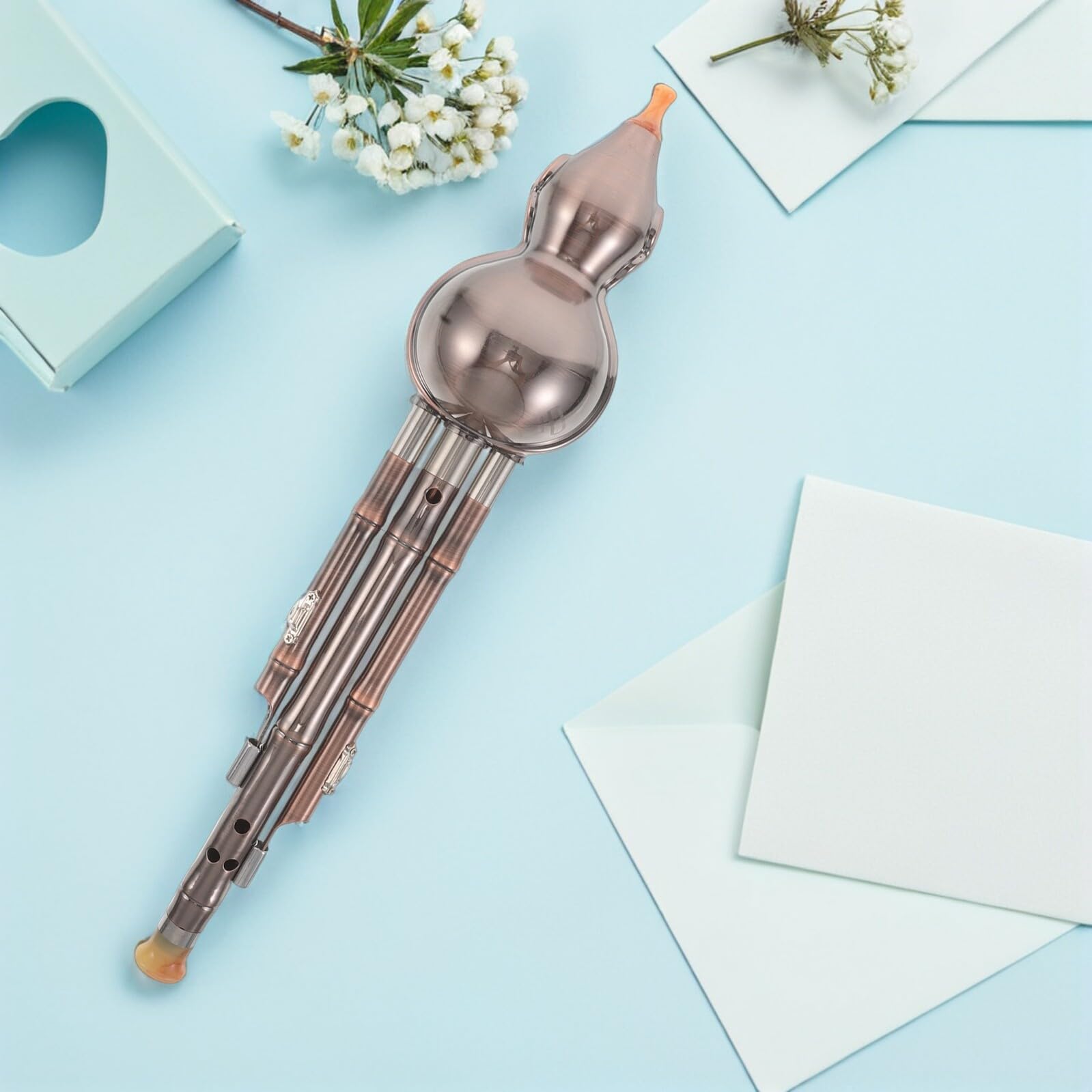 ERINGOGO Professionelle Hulusi Flöte B Kupferbeschichtet Dreiton Chinesisches Kürbis-blasinstrument für Anfänger Schüler Traditionelle Musik Übung und Festival