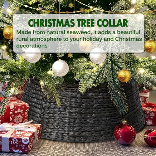 6-Piece Rattan Christmas Tree Collar - 33" Rustic Farmhouse Tree Skirt- Xmas Tree Base Cover for Christmas Decoration- Woven Holiday Tree Ring Accessory for Home, Living Room (Black, 33 in) by Yonsya - Image 4