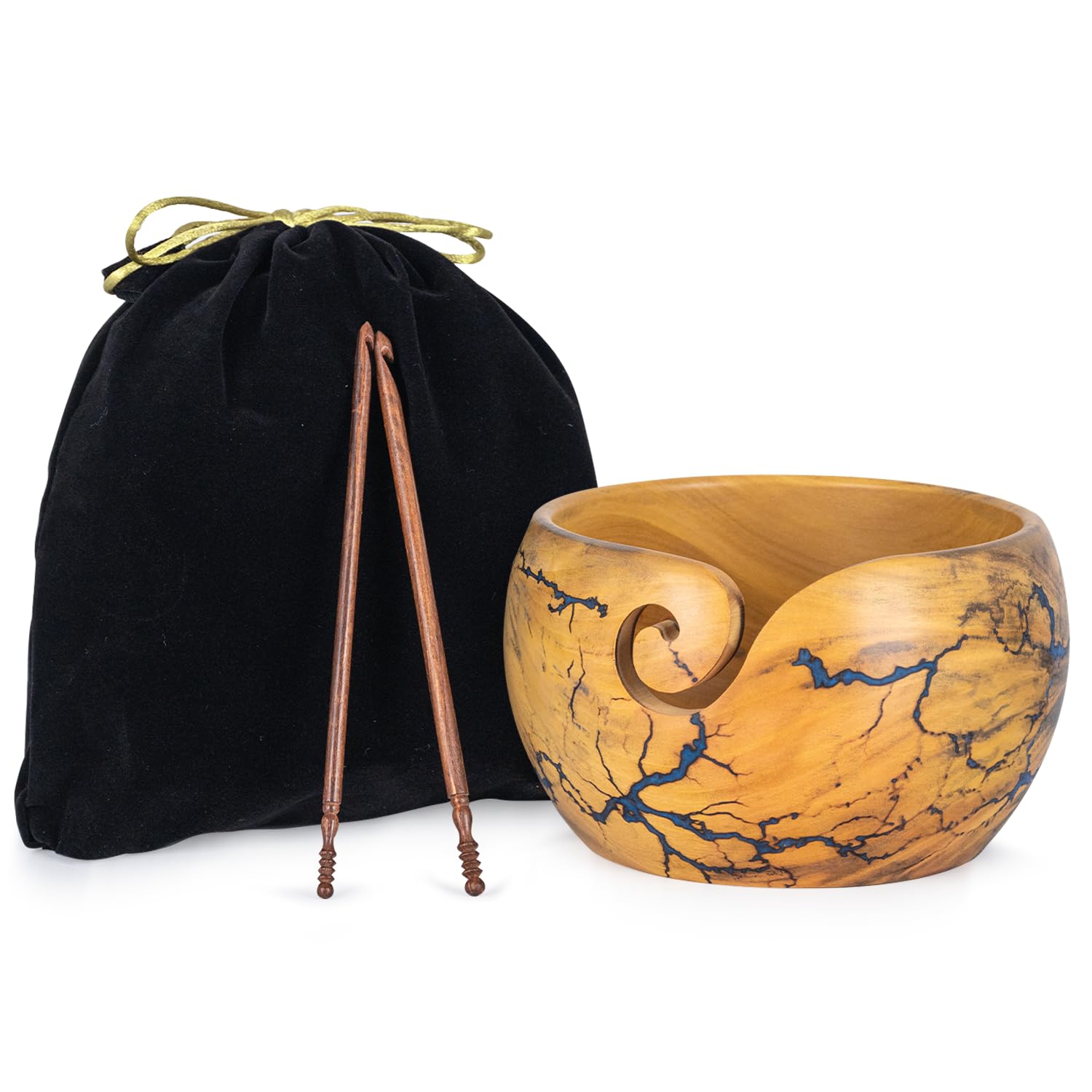Drewniana miska z przędzy Inanosa do szydełkowania, zapobiegająca ślizganiu się i splątaniu | Najlepszy prezent od materiałów rękodzielniczych dla miłośników szydełkowania (Blue)