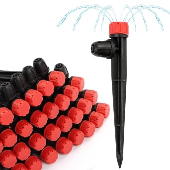 RedChili 25 Pieces Drip Emitters for 1/4" Drip Irrigation Tubing, Adjustable 360 Degree Stream Drip Emitters with Stake 360 Full Circle 8 Hole Stream Emitters Garden Irrigation Micro Drippers