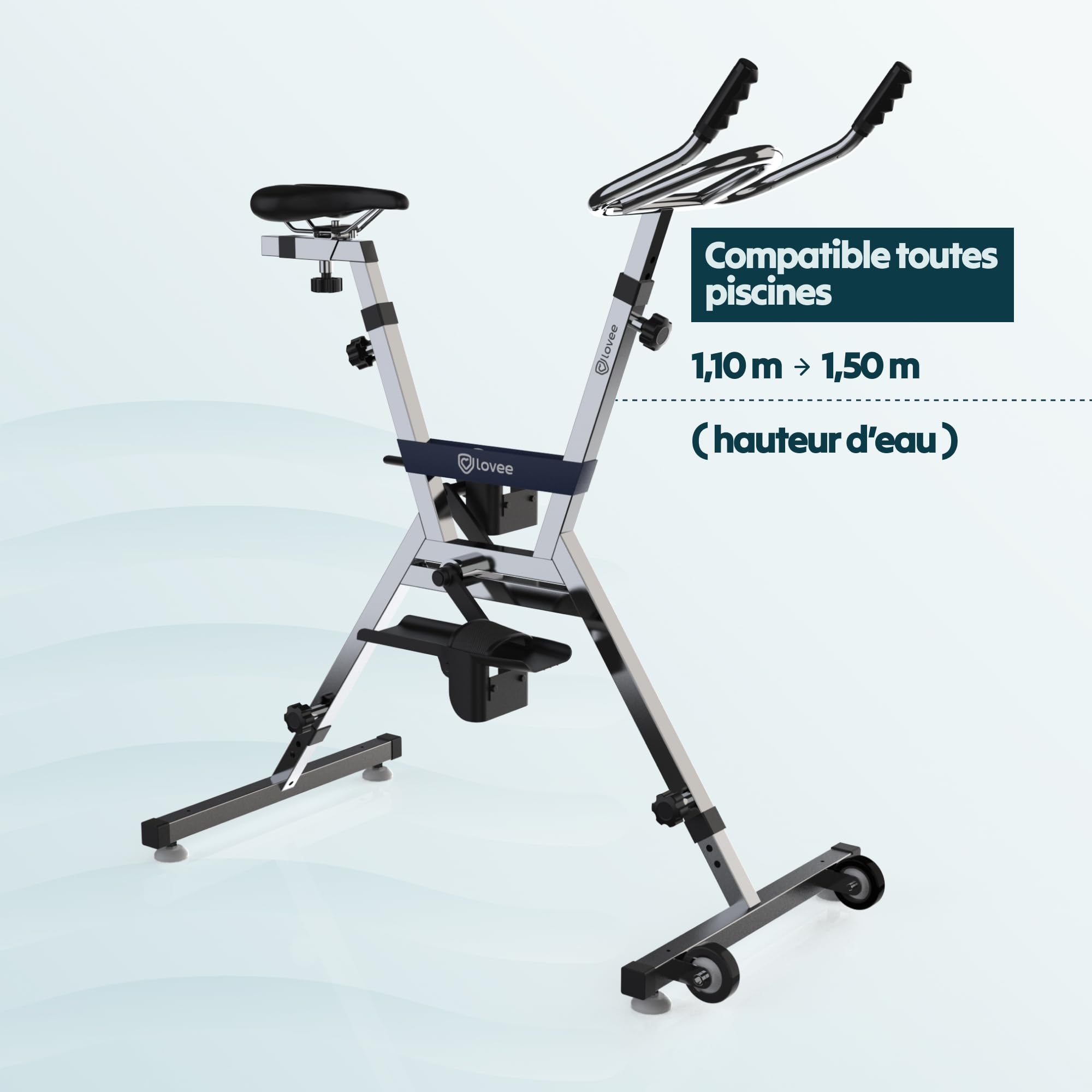 Lovee Aquabike II S'ajuste à Votre Taille 1,5m à 1,98m Selle Confortable Pédalage Réglable Bleu Marine