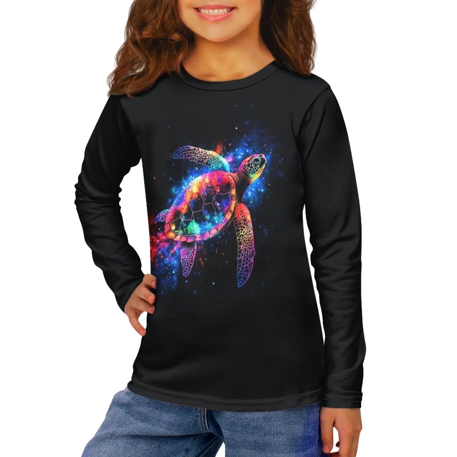 OZELANSAY Animal Print Outfits Sea Turtle Graphic Kids Long Sleeve Black Tshirts School Comfy Athletic Shirts Clothes for Kids 5-6 Years Old Teens Thin Winter Casual Crewneck Tops