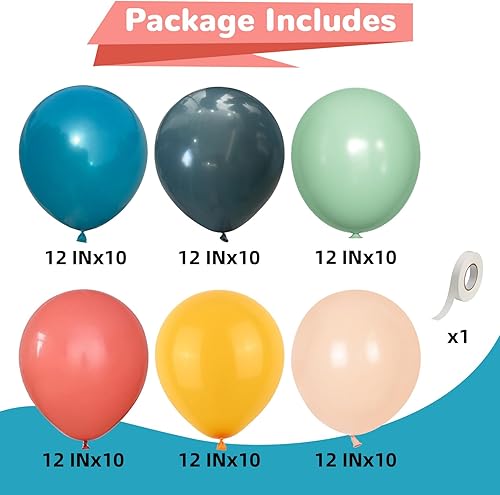 Miniatura 2 de Globos de arco iris bohemios, 60 unidades, retro, verde azulado, rubor, rosa, naranja claro, amarillo, verde salvia, azul polvoriento, globos