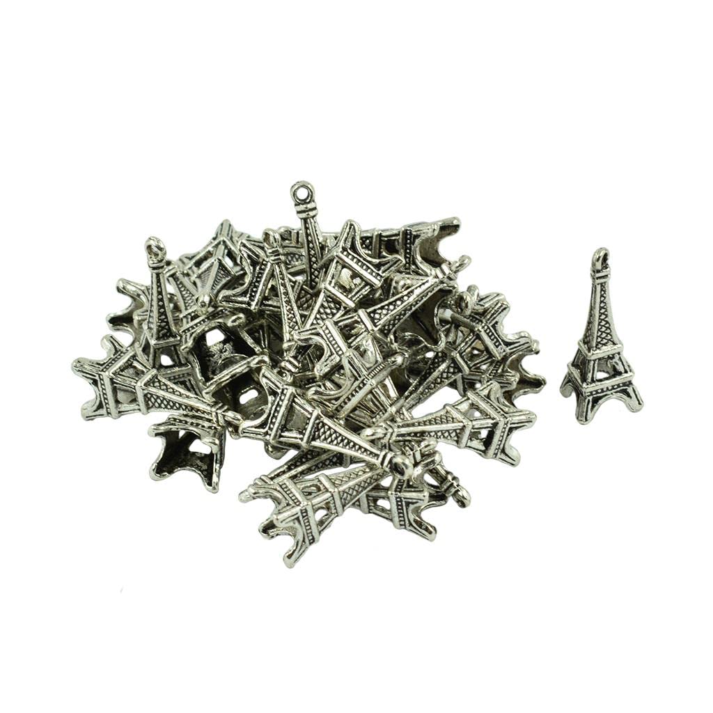 30 Pieces Zinc Alloy Tibetan Silver Eiffel Tower Charm Pendant for Necklace Bracelet Making