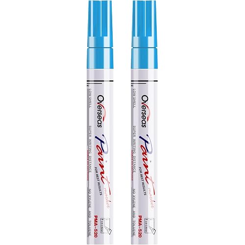 Overseas Permanent Paint Pens Light Blue Markers - 2 Pack Single color Oil Based Paint Markers, Medium Tip, Quick Drying and Waterproof Marker Pen for Metal, Rock Painting, Wood, Plastic, Canvas, Mugs