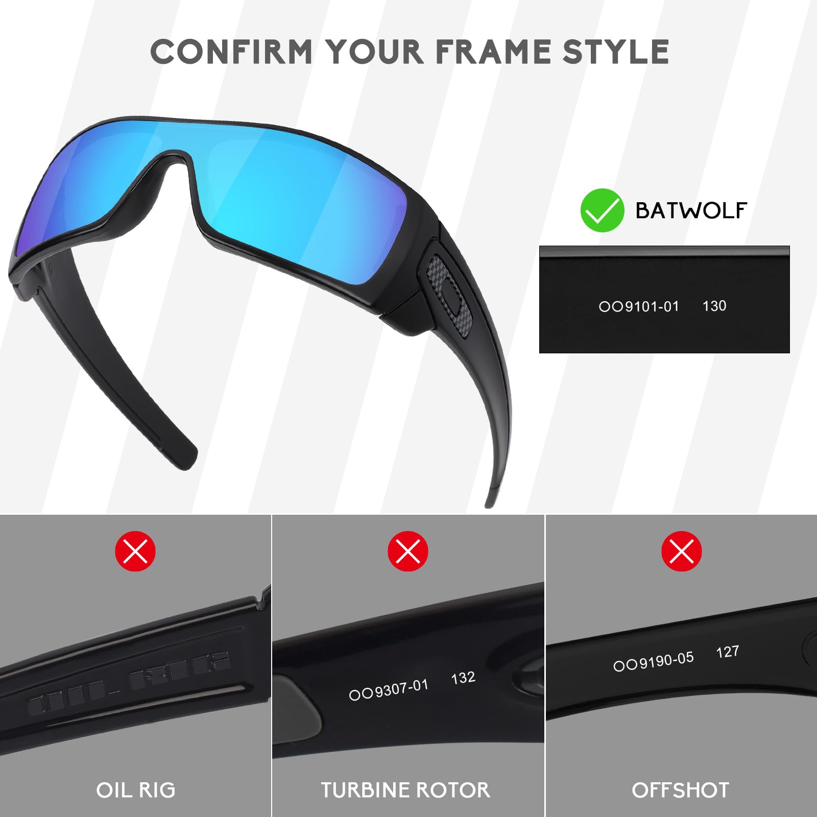 5 pares de lentes de repuesto polarizadas antiarañazos para gafas de sol Oakley Batwolf OO9101