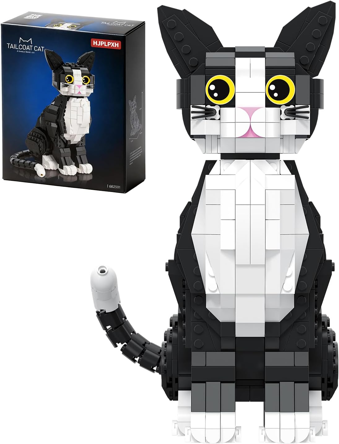 HJPLPXH Tuxedo Cat Micro Mini Building Blocks Set, 801PCS Collectible Animal Display Model Kit, Home & Desk Decor Ornament for Cat Lovers, 3D Decorative Craft for Adults