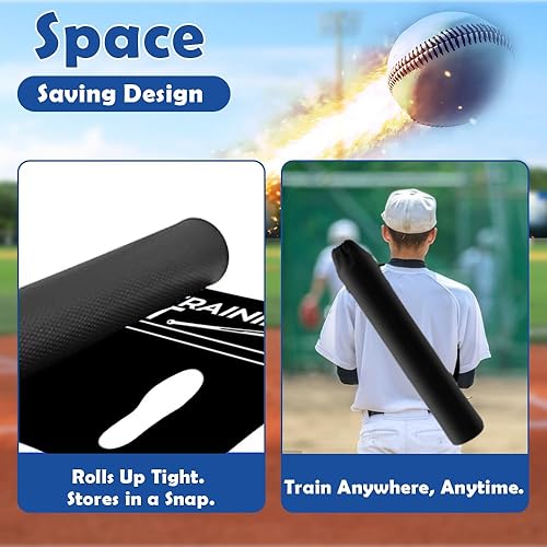 Miniatura 5 de Alfombrilla de béisbol con guía de postura  23.6 x 35.4 pulgadas, alfombrilla de bateo portátil para entrenamiento de béisbol y softbol,