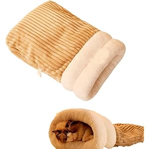 Cat WinterSoft Plush Sleeping Bag,Cat Sleeping Bag for Indoor,Cat Sack Self Warm Cat Bed for Cats,360° Warm Semienclosed Cat Sleeping Bag Bed with Cave (LT Brown, Large)