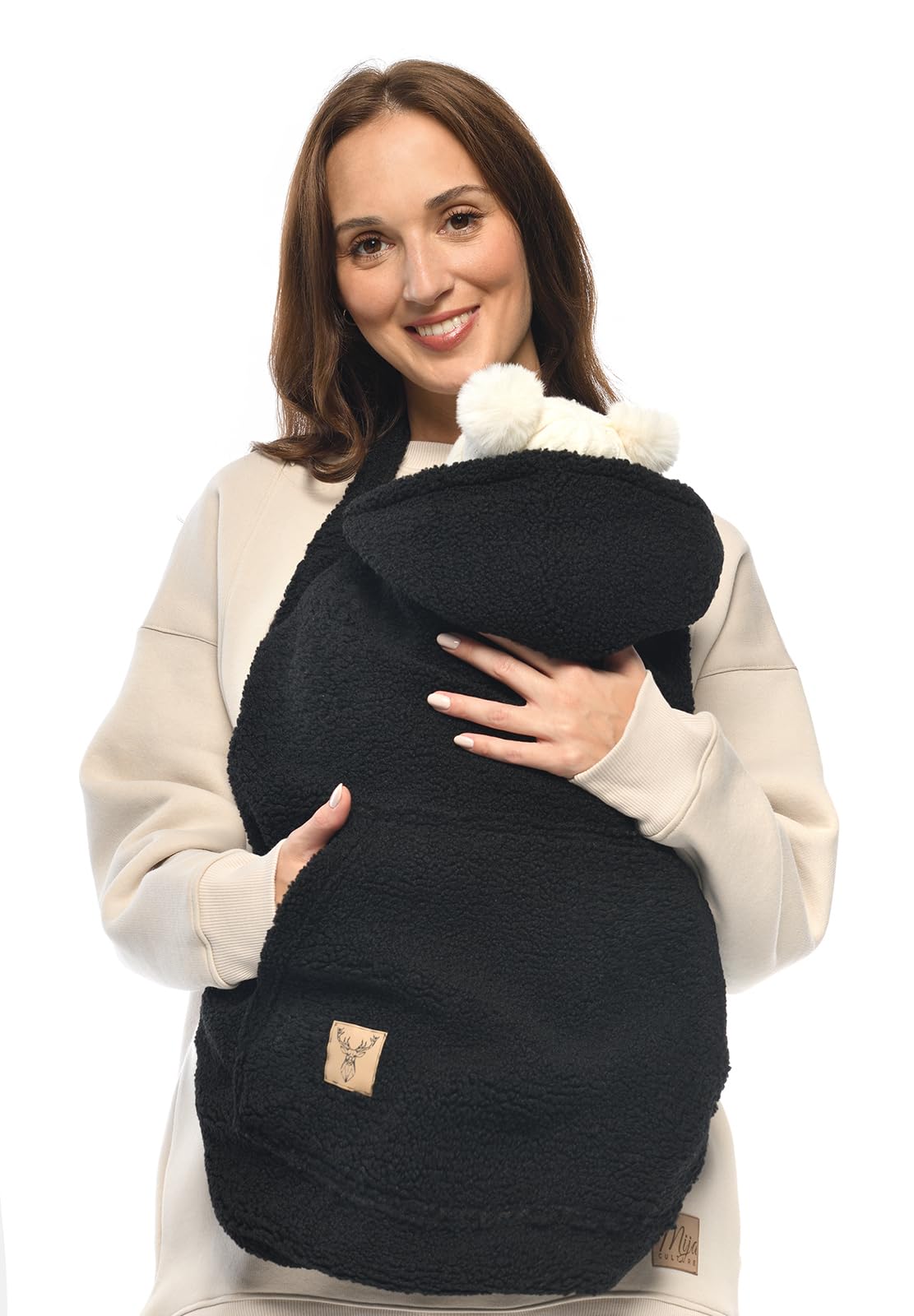 MijaCulture Tragecover M025 TEDDY - Copertura universale per portabebè e mantello, copertura calda per neonati (nero)