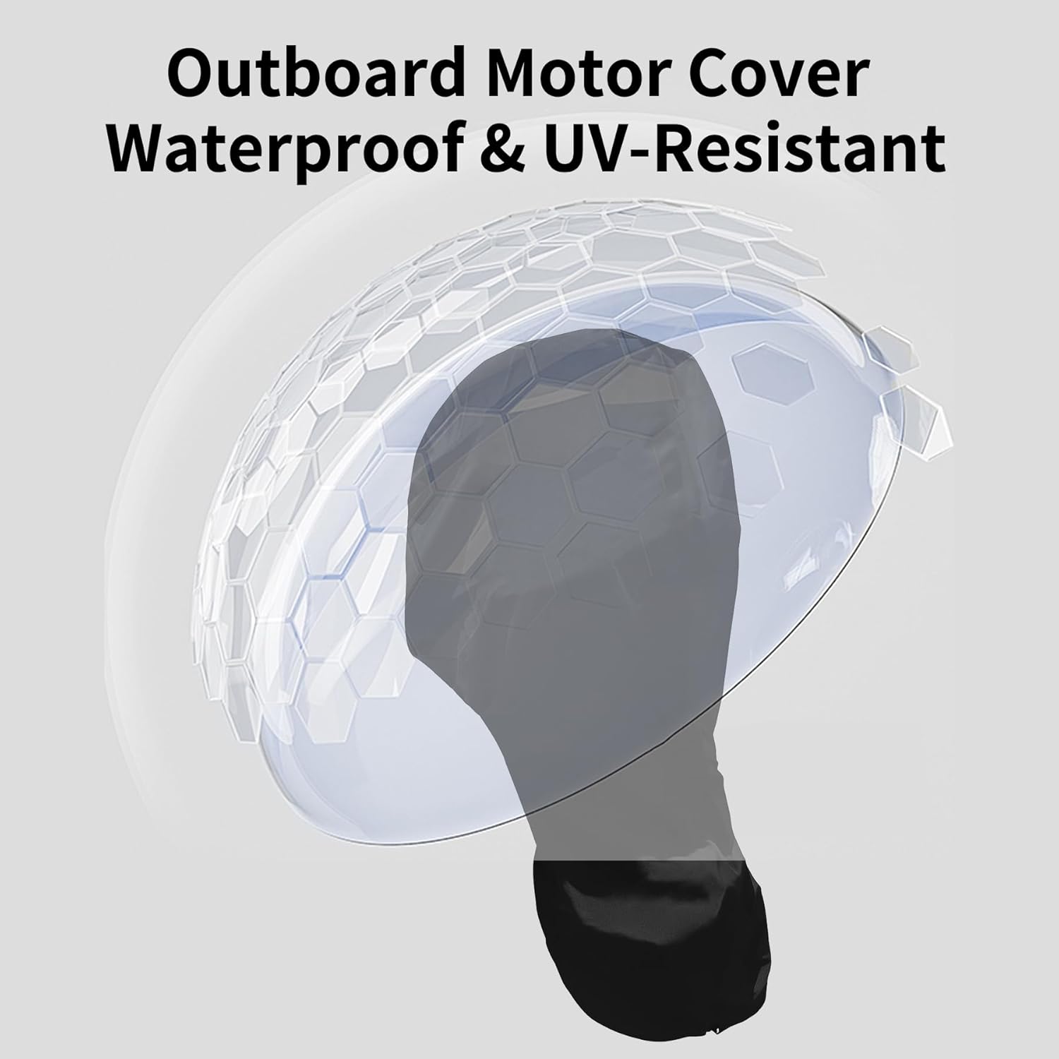 GlückMarine Full Outboard Motor Cover Compatible with Mercury Suzuki Evinrude Yamaha Honda Tohatsu 250-300 HP Boat Engines Heavy Duty Sun Proof Black