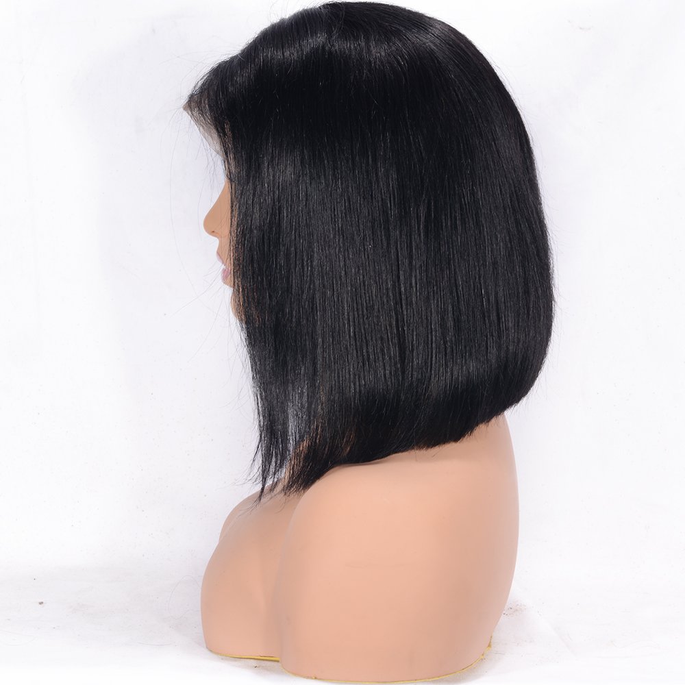 Hair Brazilian Virgin Hair Human Hair Lace Front Wig Jet Black Color Glueless Bob Wig Middle Part for Black Women(Color 1#, 12 inches)
