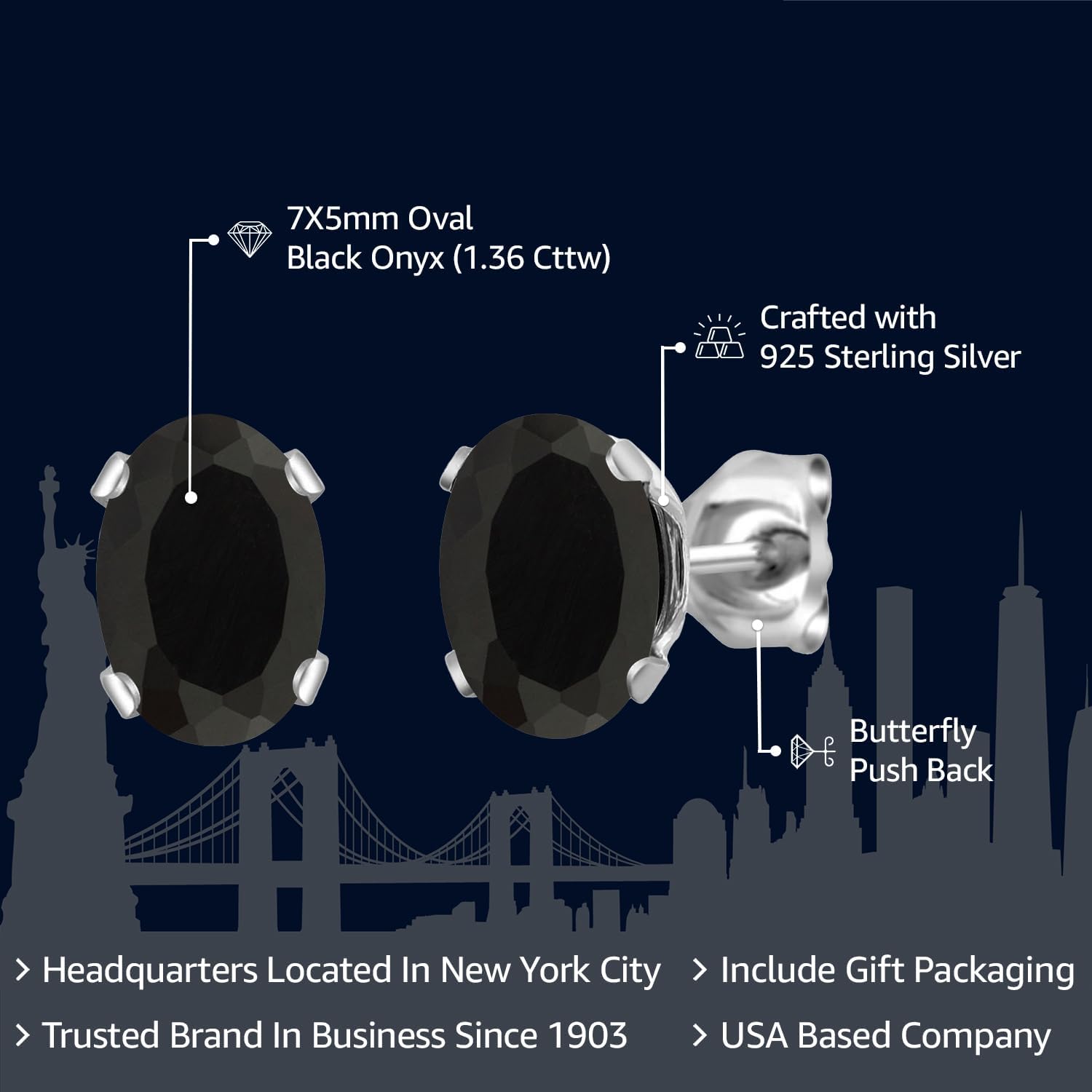 Gem Stone King Solitaire Oval Gemstone Birthstone Stud Earrings for Women Men | 925 Sterling Silver | Oval Cut 7X5MM | Fine Jewelry Gifts for Mom Women Wife Her