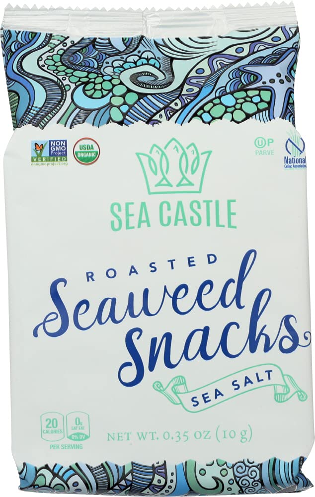 Sea Castle Organic Roasted Seaweed Snack with Sea Salt .35 Oz. (6 Pack) Gluten Free, Keto Friendly, Non GMO Verified, Kosher
