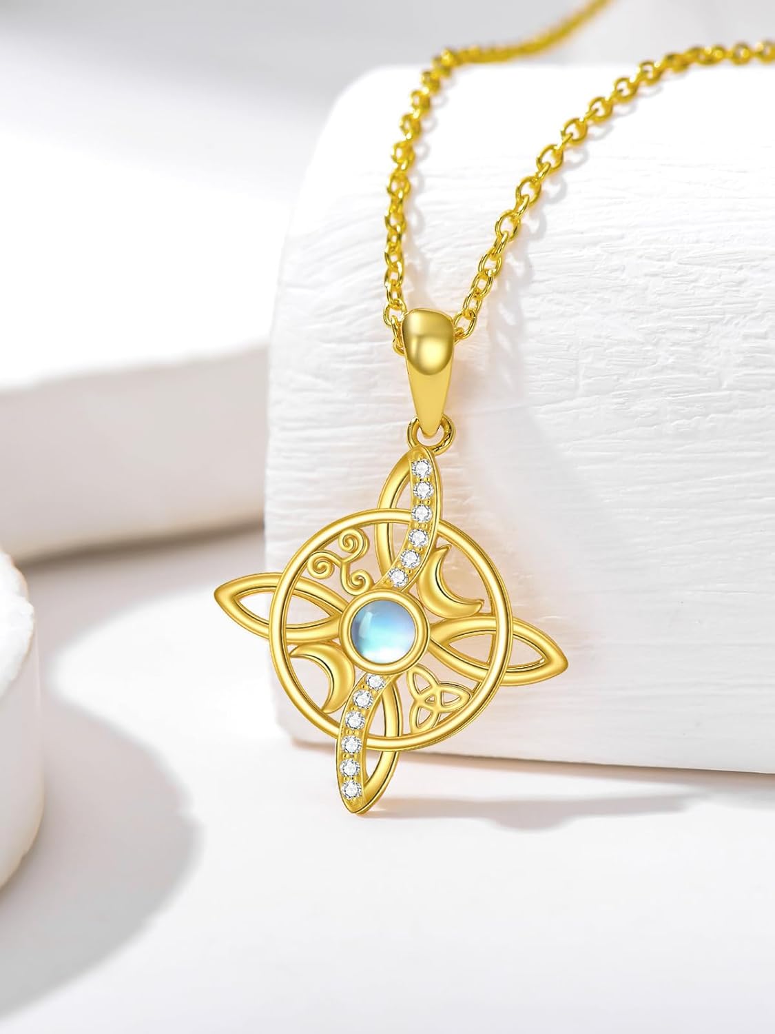 14K Solid Gold Celtic Knot Necklace for Women, Real Gold Amulet Pendant, Irish Pendant Necklace, Jewelry Mother's Day Birthday Gifts for Women, Girlfriend, Wife, Mom, Her - Image 2