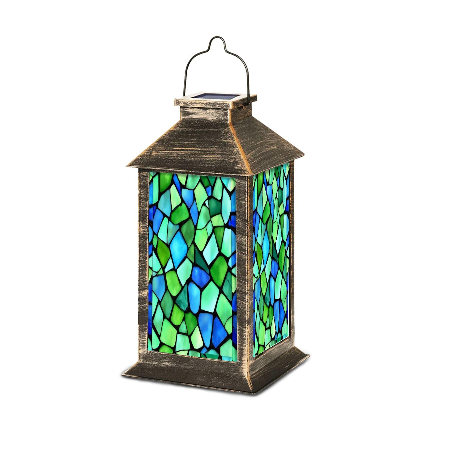 Amazon.com: Solar Lantern Abstract Stained Glass Mosaic Blue Green