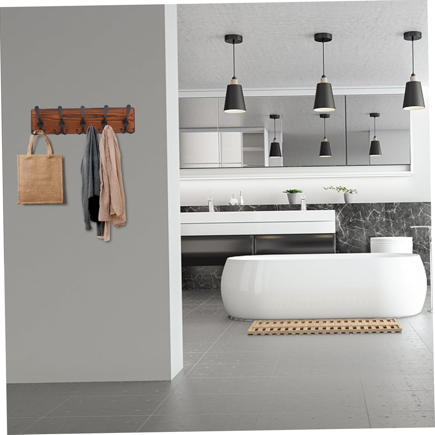 Wooden Wall Mounted Key Holder Rack Hooks Vintage Design Adjustable Size for Keys Hats and Towels