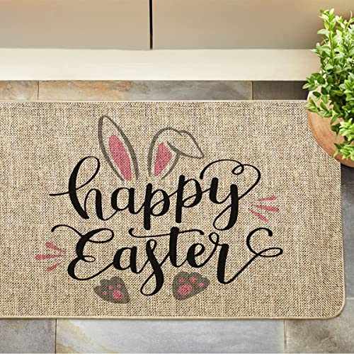 Gagec Happy Easter Door Mat Cute Bunny Ears Paws Holiday Doormat Entrance Rugs Spring Farmhouse Indoor Bathroom Home Kitchen Decorations Floor Front Door Mat Outdoor 17 X 27 Inch #TOP4