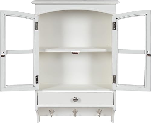 Miniatura 7 de Kate and Laurel Highfield - Armario de pared de madera multifuncional decorativo con puertas francesas de cristal, 18 x 8 x 28 pulgadas, color blanco