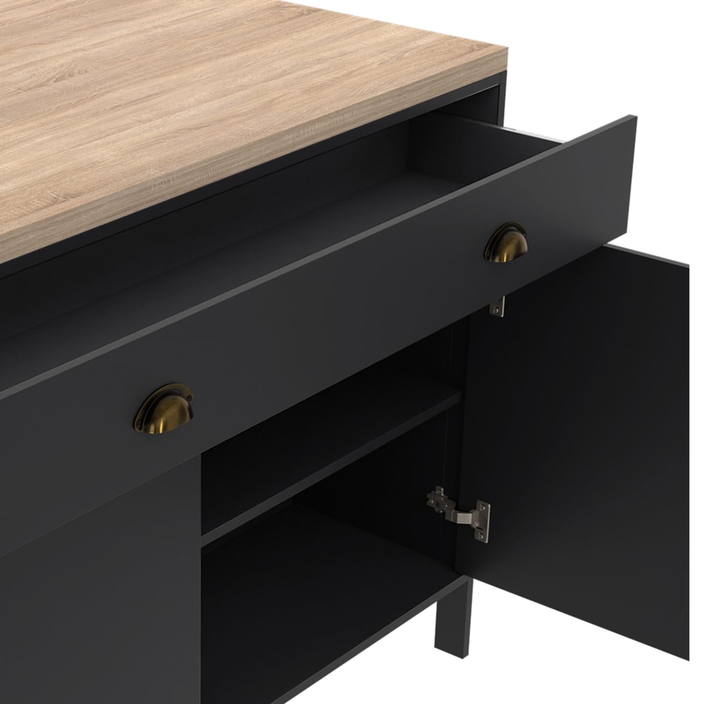 IDMarket - Ilot Central 120 cm Campagne ISIS Plateau Bois façon hêtre et Noir