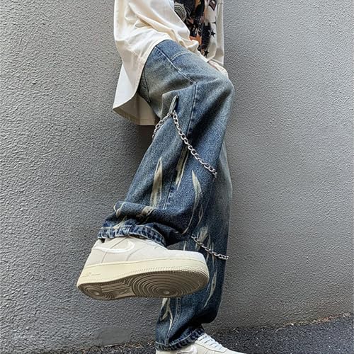 Baggy Jeans Men Zipper Emo Y2k Jeans Men Tie Dye Streetwear Relaxed Fit Wide Leg Denim Pants with Metal Chain4