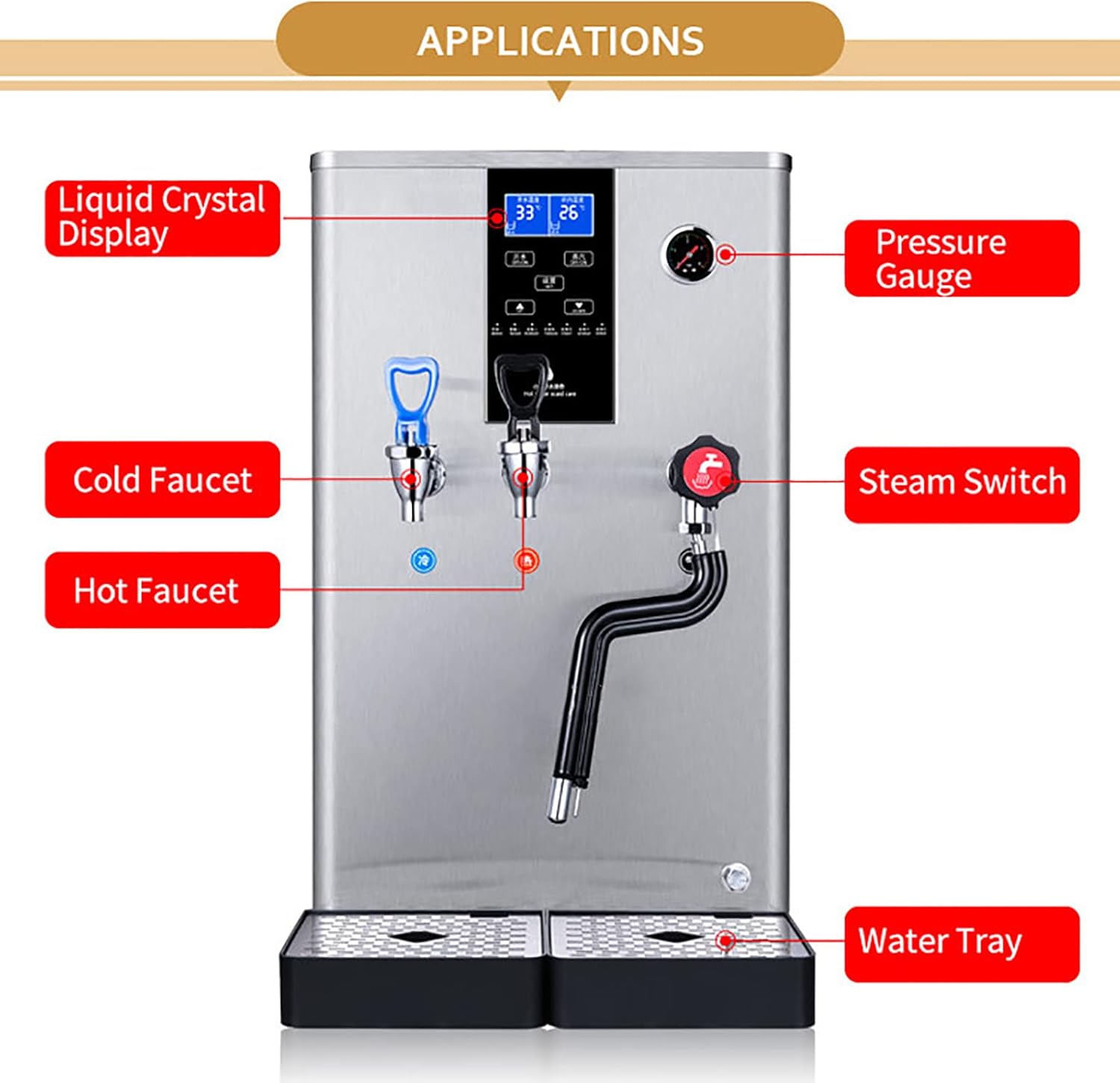 Commercial Steam Milk Frother Double,Hot and Cold, Precision Temperature Control Milk Tea Equipment 20L for Coffee Tea Dessert Shop Milk