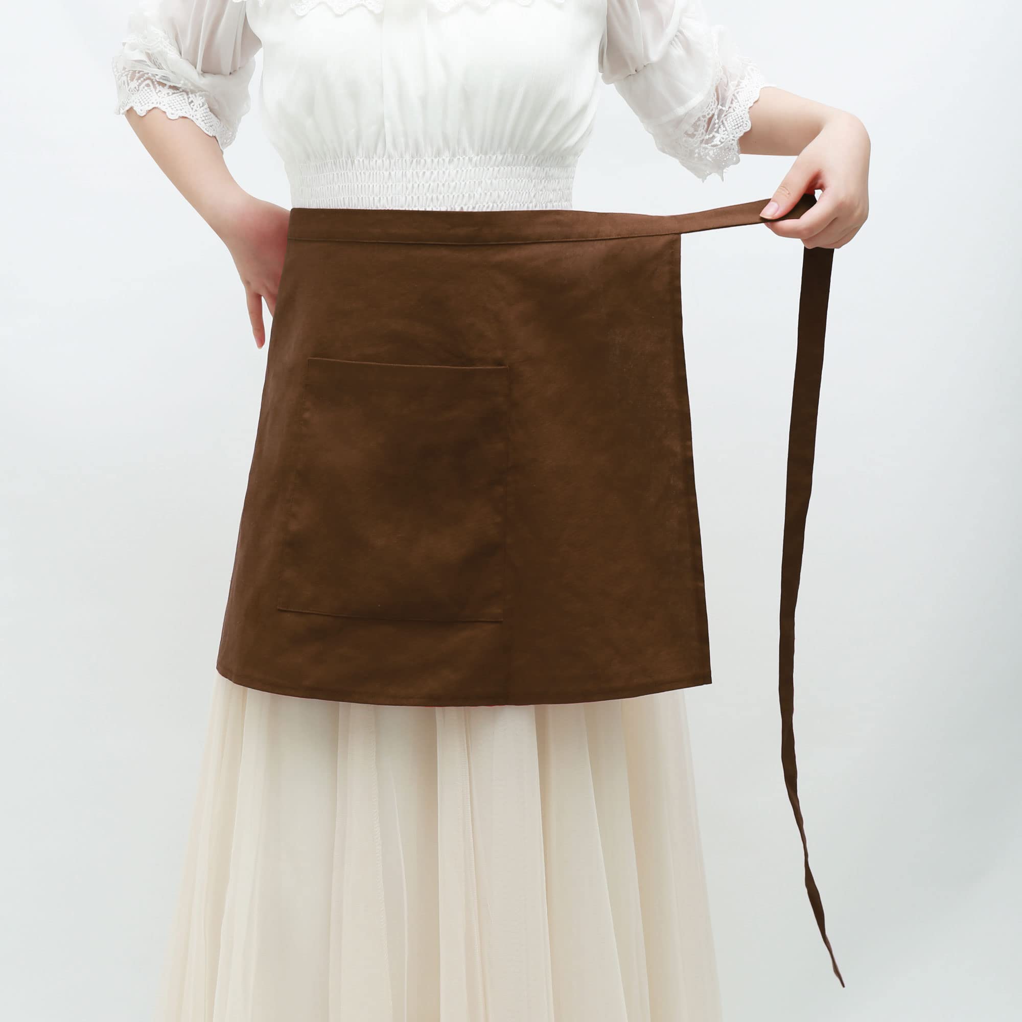 FURPHI Medio delantal medieval con bolsillos, delantal renacentista de lino en la cintura, disfraz vintage de camarera