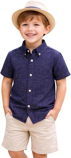 Boys Navy Blue Polka Dot Half Sleeve Shirt