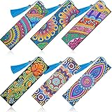 6 Pieces 5D Diamond Bookmark DIY Painting Bookmark Floral Beaded Bookmarks Leather Tassel Bookmark...