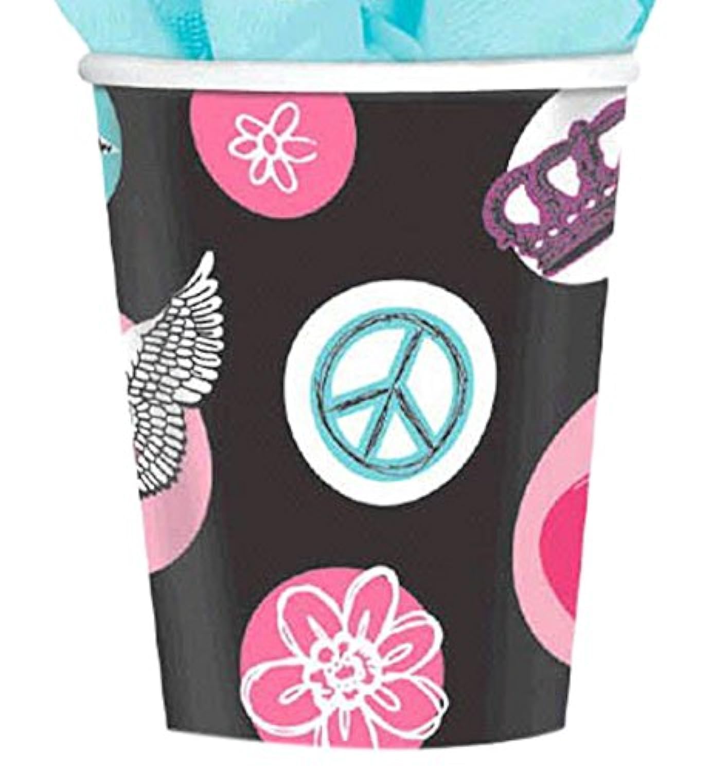 Amscan Rocker Princess Birthday Party Paper Cups Disposable Drinkware (8 Pack), 9 oz, Black/Pink
