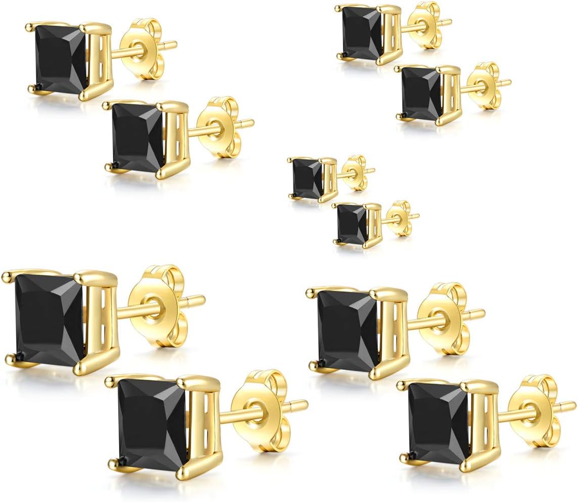 18K Gold Plated Clear Cubic Zirconia Stud Earrings for Women and Men (5 Pairs) - Image 2