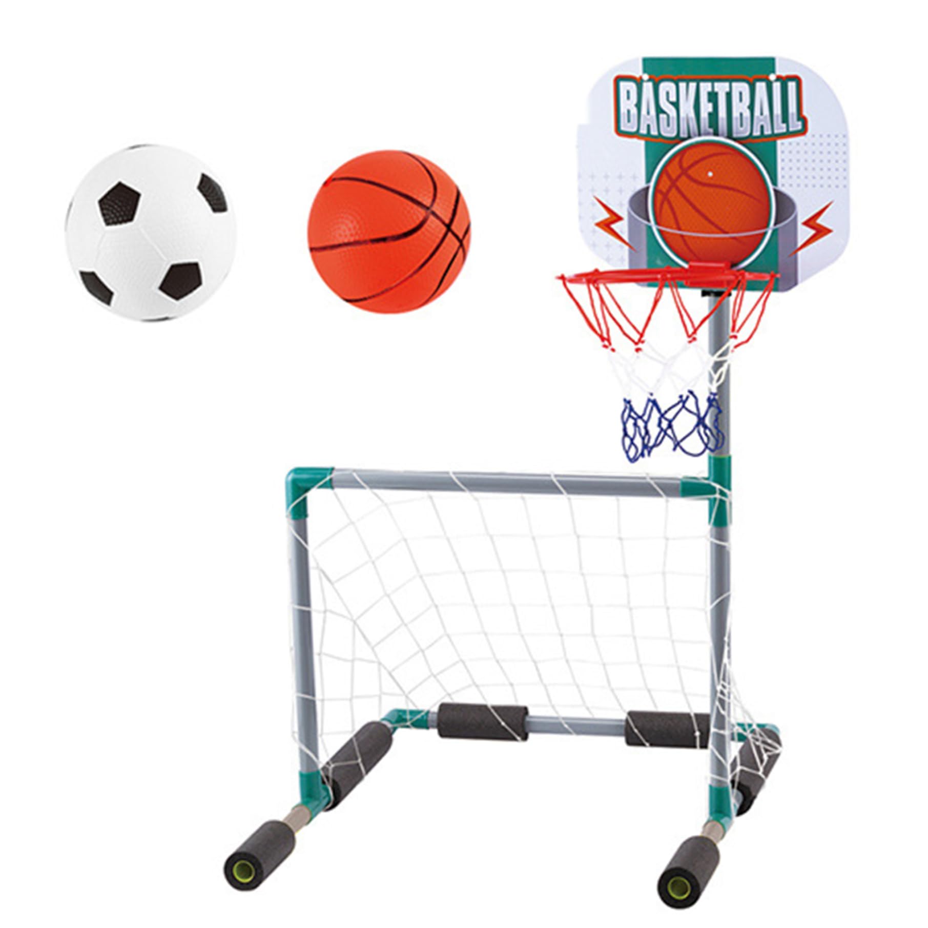 Giocattolo da Piscina Galleggiante 2 in 1, Canestro da Basket Gonfiabile e Set da Porta da Calcio con 2 Palline per Festa Estiva in Piscina per Bambini