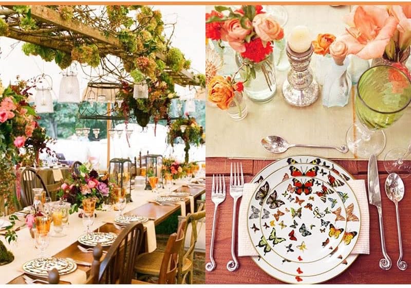 Miniatura 5 de DANN - Bandeja de cerámica con borde dorado plato plano para tartas bandeja de cena vajilla creativa de porcelana de hueso blanco