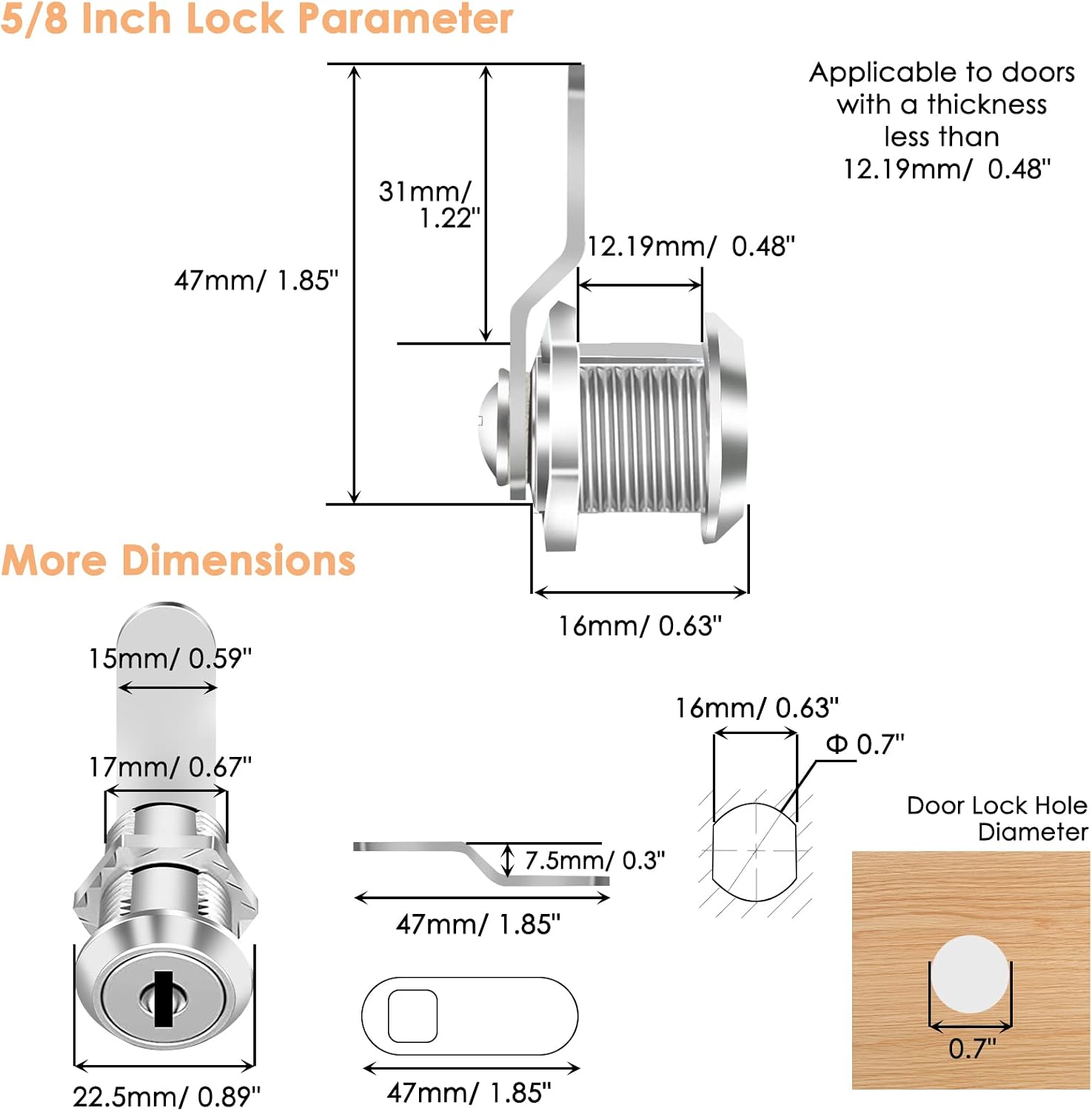 QOPAHI Cabinet Lock With Key, 5/8" Cupboard Cam Lock Keyed Alike for Mailbox Toolbox, Filing Cabinet, Caravan Door, Drawer - Image 3