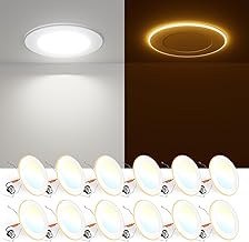 FREELICHT 12 Pack 5/6 Inch 5CCT LED Recessed Can Light with Night Light, 2700K/3000K/4000K/5000K/6000K Selectable Flat Recessed Lighting, 10W=110W, 1000LM, Dimmable Retrofit - ETL & FCC