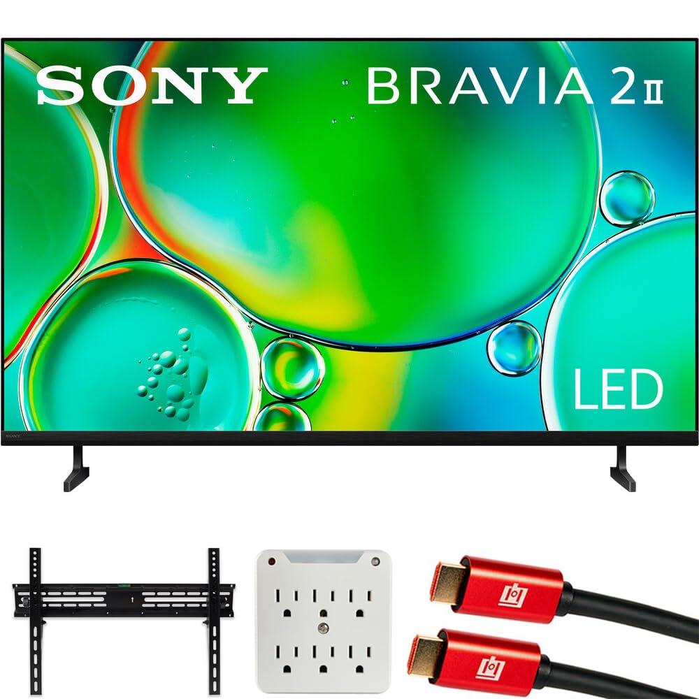 Sony K50S20M2 BRAVIA 2 II 50 inch 4K HDR Smart LED Google TV (2025) Bundle with Deco Mount 37"-70" TV Wall Mount Bracket Kit, 6FT 4K HDMI Cable and 6-Outlet Surge Adapter with Night Light