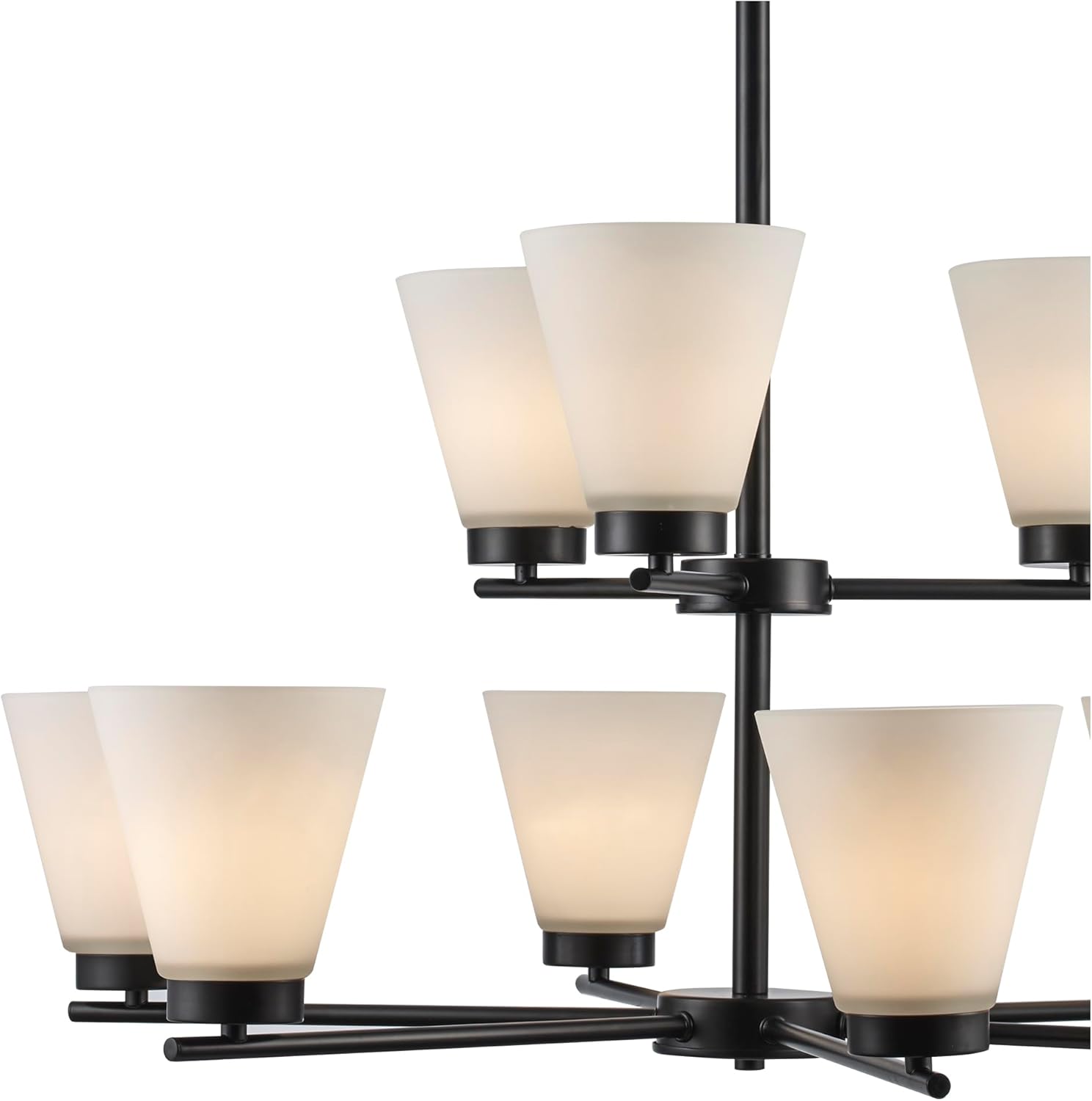 TRANS GLOBE 71809 BK I Fifer Collection Adjustable Height 9-Light Ceiling Pendant - Black Finish with Frosted White Glass I Modern Contemporary Fixture I