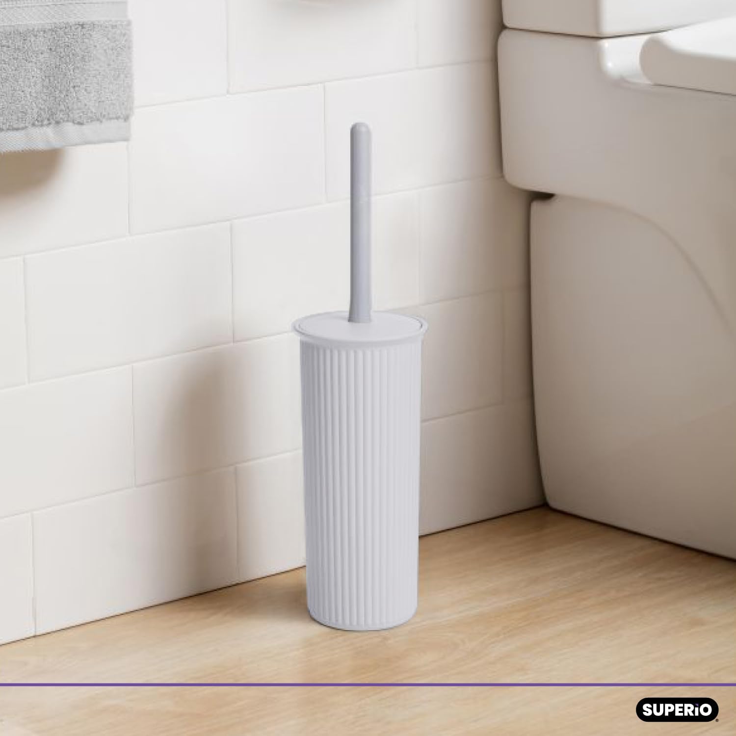 Superio Decorative Plastic Toilet Bowl Brush and Holder Set, Cleaner Scrubber for Bathroom (2, Smoke White)